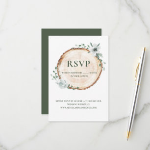 Cartão RSVP Site de casamento aquarela com corte de madeira rú