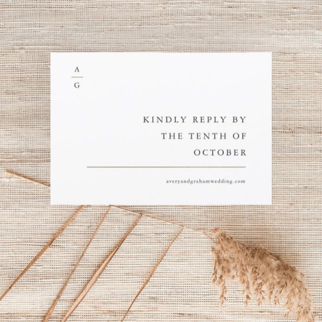 Cartão RSVP Site de Casamento Branco e Preto Moderno Elegante (Criador carregado)