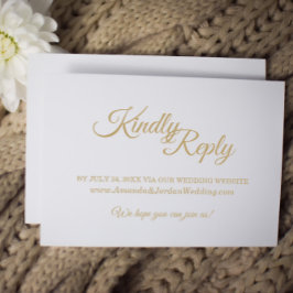 Cartão RSVP Site de Casamento com Caligrafia em Ouro Simples