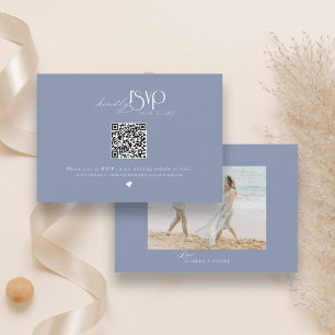 Cartão RSVP Site de casamento com código QR azul poeirento min