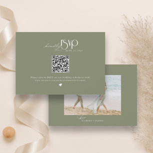Cartão RSVP Site de Casamento com Código QR Verde Sage Minimal
