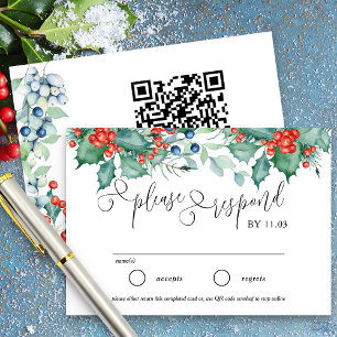 Cartão RSVP Site de casamento de bagas de inverno e azevinho e