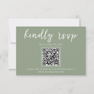 Cartão RSVP Site de Casamento de Código QR do Script Verde Ele
