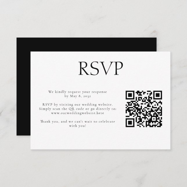 Cartão RSVP Site de Casamento de Código QR Personalizado do Mo (Frente/Verso)