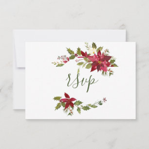 Cartão RSVP Site de casamento de Natal com poinsétia vermelha