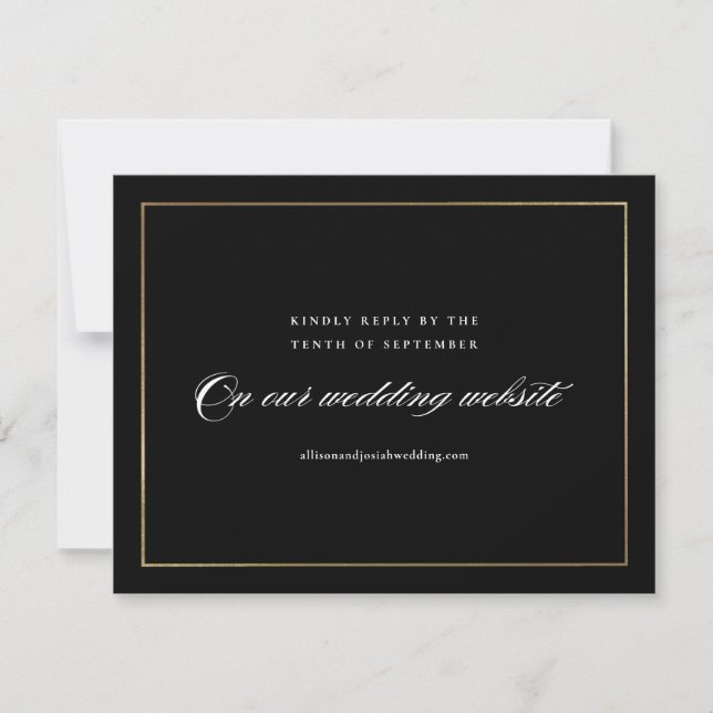 Cartão RSVP Site de Casamento Dourado de Script Elegante Cláss (Frente)
