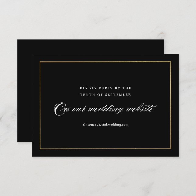 Cartão RSVP Site de Casamento Dourado de Script Elegante Cláss (Frente/Verso)