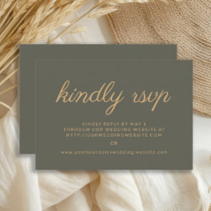 Cartão RSVP Site de casamento em verde oliva Por favor, respon