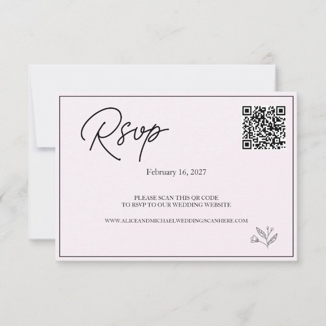 Cartão RSVP Site de Casamento Moderno | Código QR RSVP. (Frente)