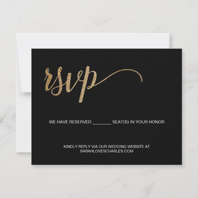 Cartão RSVP Site de Casamento Personalizado Dourado Clássico P (Frente)