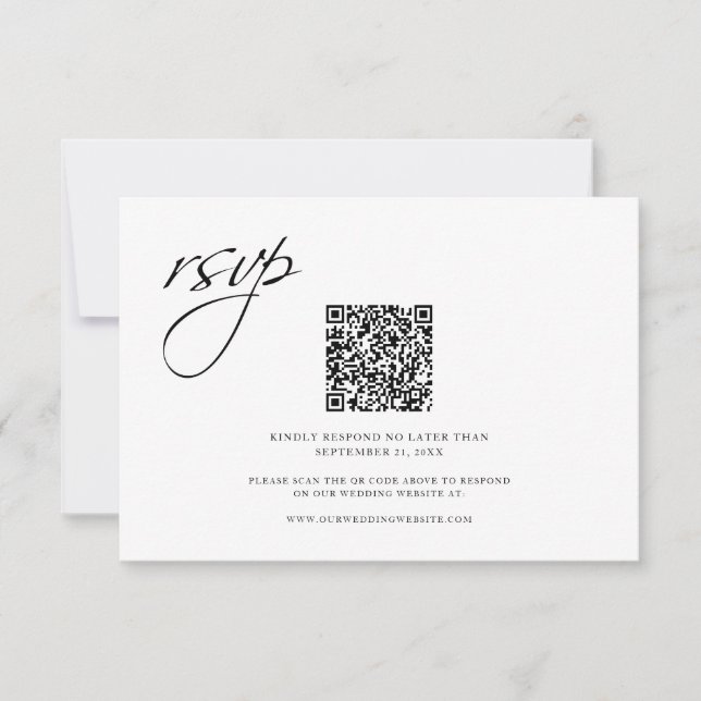 Cartão RSVP Site de código QR de casamento simples (Frente)