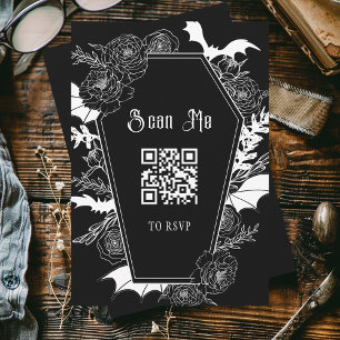 Cartão RSVP Site do Código QR de Casamento Gótico Preto Moody