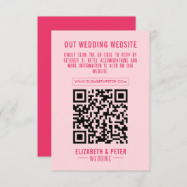 Cartão RSVP Site Retro Pink Qr Code Wedding