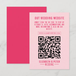 Cartão RSVP Site Retro Pink Qr Code Wedding