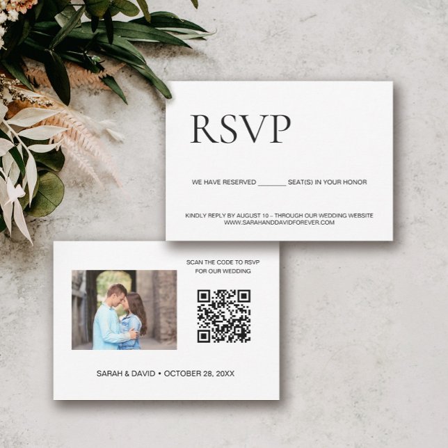 Cartão RSVP Sítio de casamento de fotos personalizadas Código  (Small RSVP QR code wedding website with photo card)