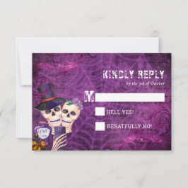 Cartão RSVP Skeleton Halloween Wedding
