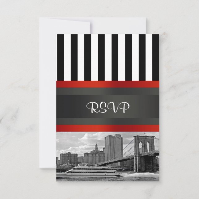 Cartão RSVP Skyline Brooklyn Bridge Boitation Suite NYC (Frente)