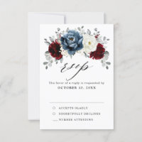 Slate Blue Burgundy White Ivory Floral Casamento