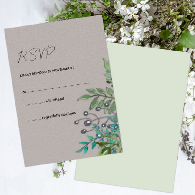 Cartão RSVP Slate Cinza e Forest Greens Rustic (Criador carregado)