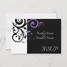 Cartão RSVP Sm Black + Branco Roxo Swirl Casamento Correspondê