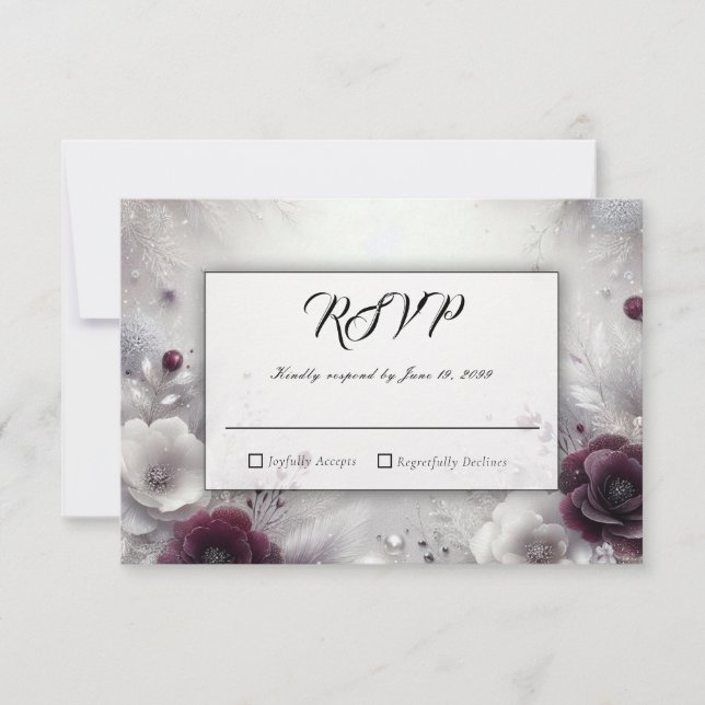 Cartão RSVP Snow-Kissed Plum and Ivory Floral Wedding (Frente)