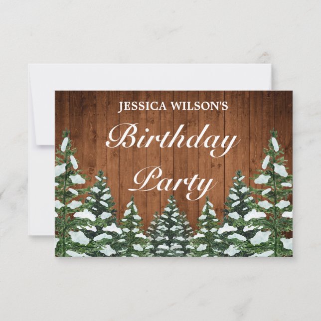 Cartão RSVP Snowy Wood & Forest Country Pine Aniversário (Frente)