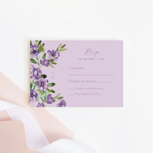 Cartão RSVP Sofisticado Clássico Casamento Floral Roxo