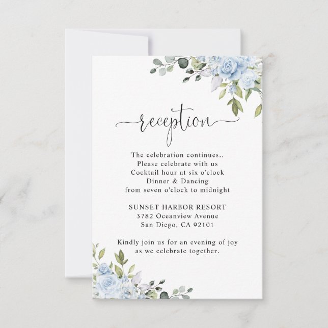 Cartão RSVP Soft Blue Botanical Wedding Reception (Frente)
