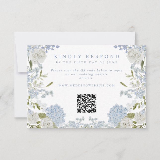 Cartão RSVP Soft Blue Floral Wedding (Frente)