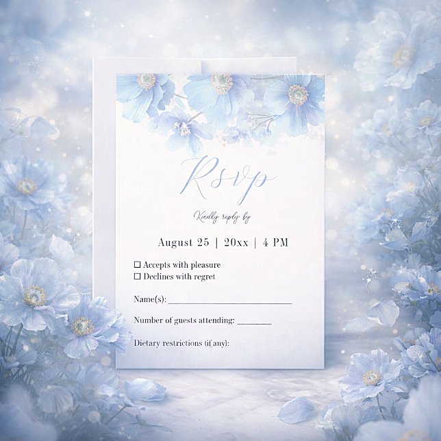 Cartão RSVP Soft Blue Himalayan Poppy Flower Garden Wedding  (Criador carregado)