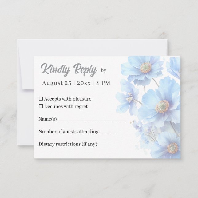 Cartão RSVP Soft Blue Himalayan Poppy Flower Garden Wedding  (Frente)