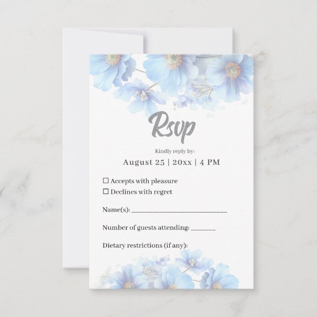 Cartão RSVP Soft Blue Himalayan Poppy Flower Garden Wedding  (Frente)