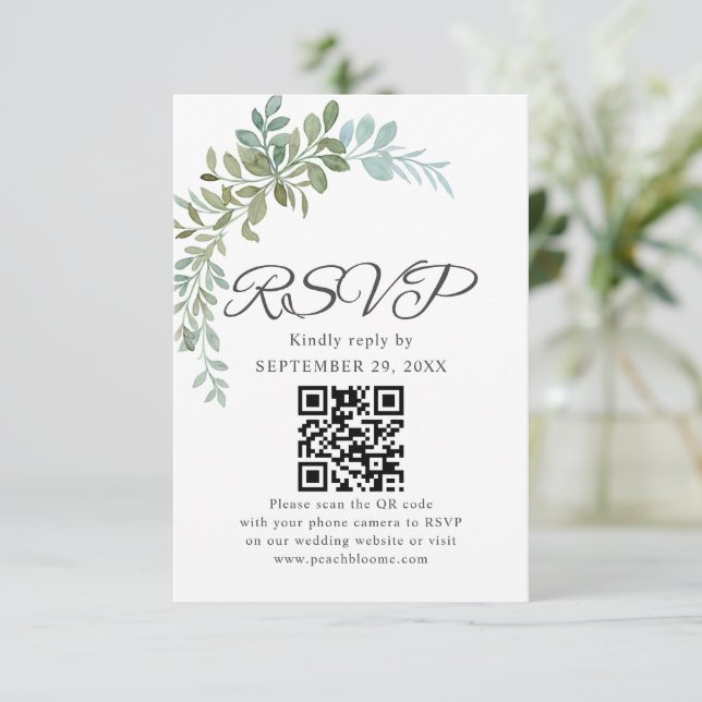 Cartão RSVP Soft Green Eucalyptus Watercolor Rustic Wedding (Em pé/Frente)