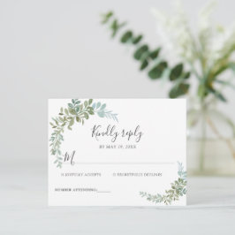 Cartão RSVP Soft Green Eucalyptus Watercolor Rustic Wedding