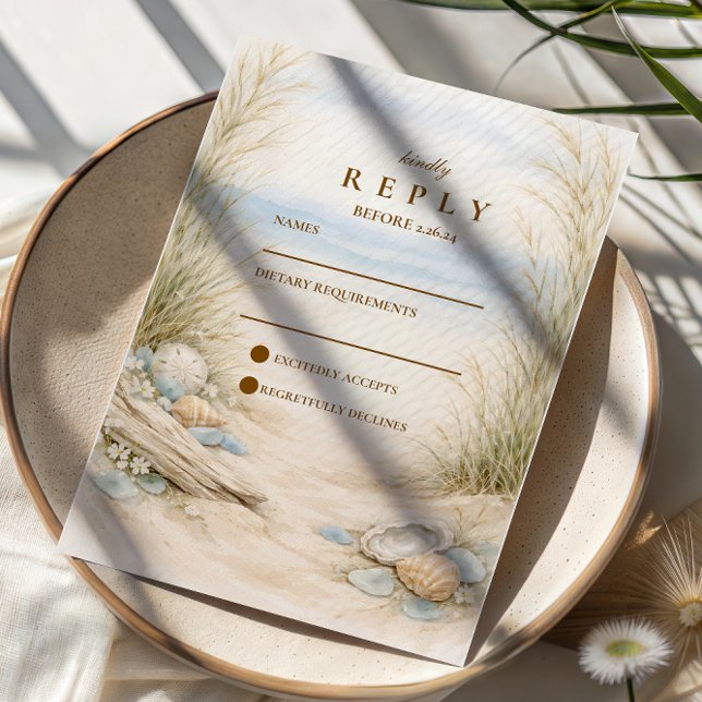 Cartão RSVP Soft Ocean Breeze Wedding (Criador carregado)