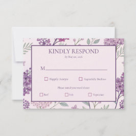 Cartão RSVP Soft Pink and Purple Lilac Floral Wedding