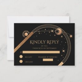 Cartão RSVP Sol Lua Estrelas Dourado Celestial Casamento