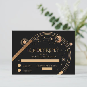 Cartão RSVP Sol Lua Estrelas Dourado Celestial Casamento
