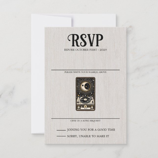 Cartão RSVP Solicitação de Música Tarot de Casamento (Frente)