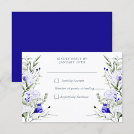 Cartão RSVP Sombra de Casamento Floral Real Azul De Marfim