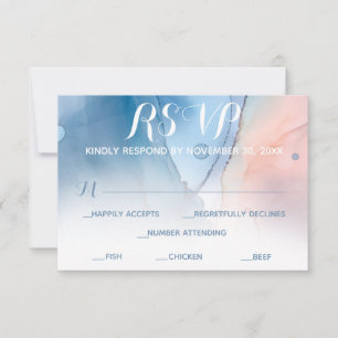 Cartão RSVP *~* Sonho Azul Rosa Moderno Tendência Aquarela