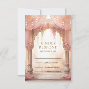 Cartão RSVP Sonho Rosa Floral Mandap Casamento Hindu Indiano