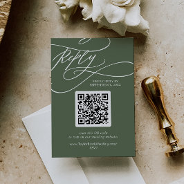 Cartão RSVP SOPHIA QR Code Rustic Woodland Casamento Verde