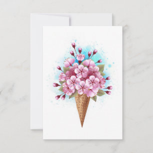 Cartão RSVP Sorvete Waffle Rosa Sakura Cone