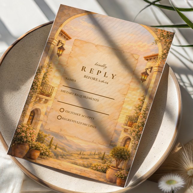 Cartão RSVP Spanish Archway Romance Wedding (Criador carregado)