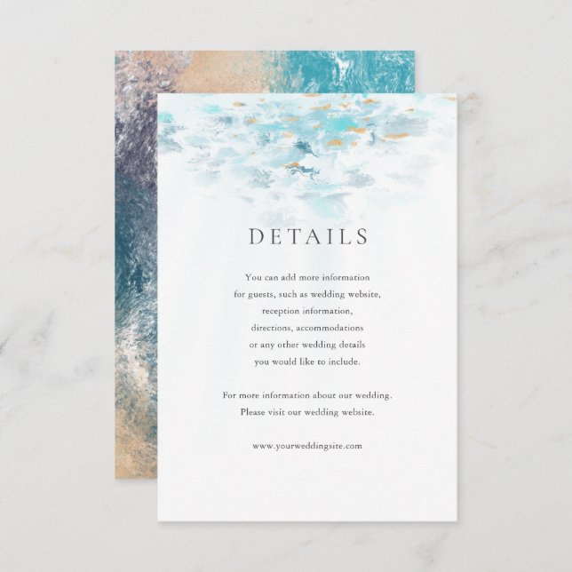 Cartão RSVP Splashing Blue Waves Coastal Wedding Details Card (Frente/Verso)
