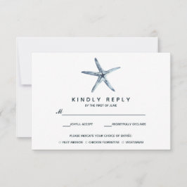 Cartão RSVP Starfish Azul | VP de Casamento com Choise de Comi