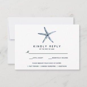 Cartão RSVP Starfish Azul VP de Casamento com Choise de Comi