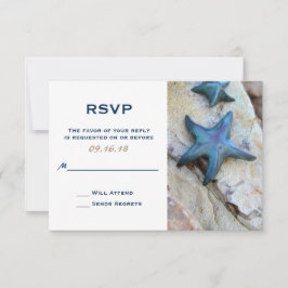 Cartão RSVP Starfish no Casamento de Praia Rocky Background