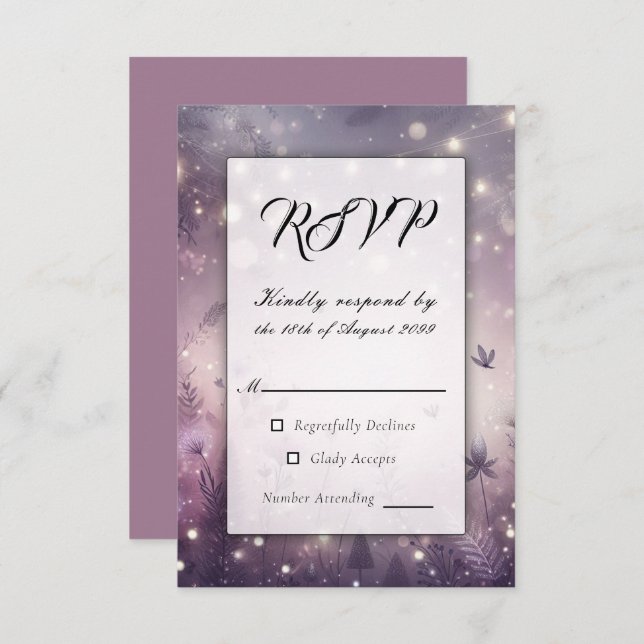 Cartão RSVP Starlit Enchantment em Bloom Wedding (Frente/Verso)